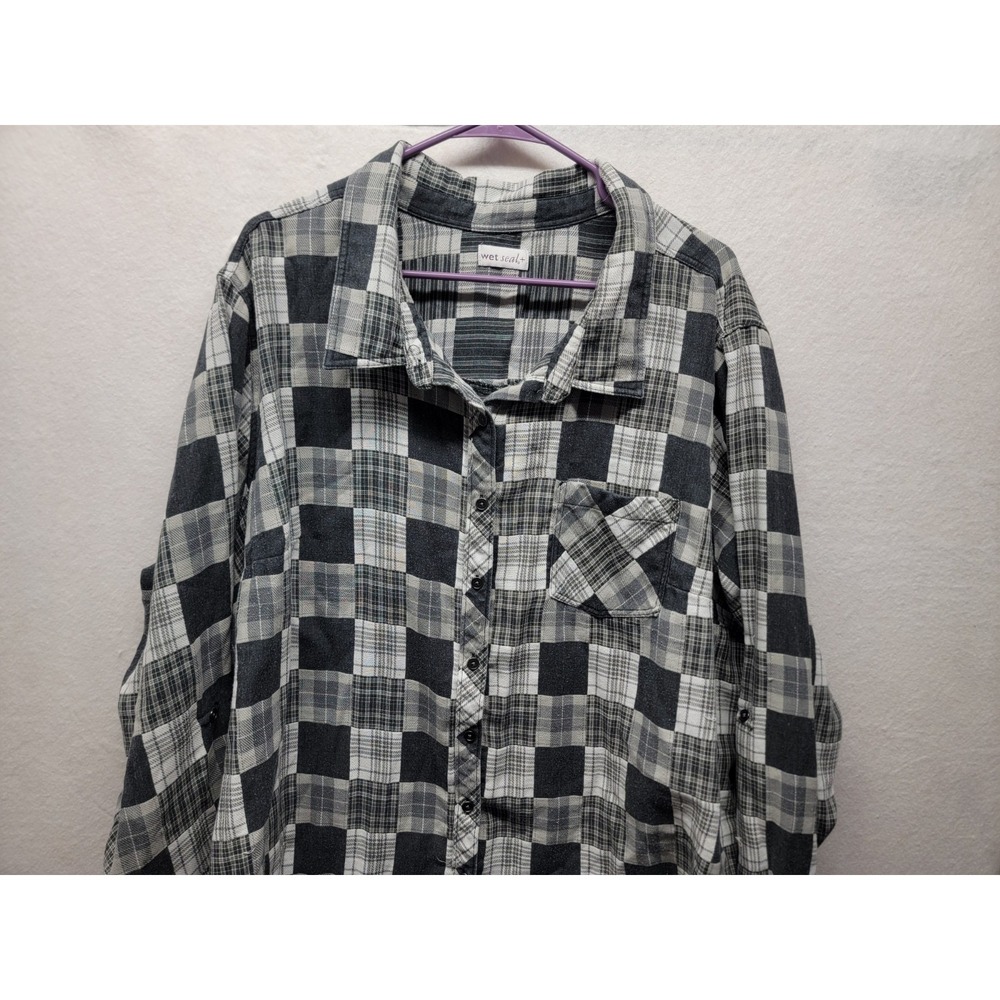 Wet Seal Patchwork Plaid Long Sleeve‎ Button Up Shirt Womens Plus 3X Vintage Y2K - Picture 2 of 10